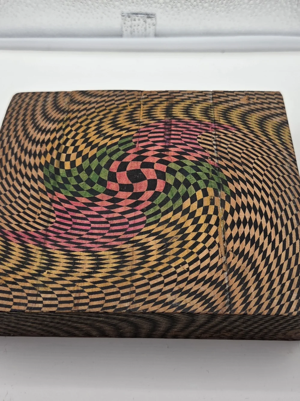 Handmade Op Art / psychedelic geometric wooden decorative art piece